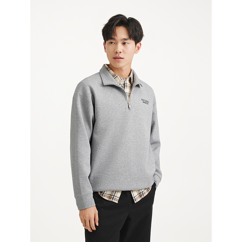 热风男士卫衣2025年秋季新款立领半拉连美式学院风内搭上衣卫衣 - 图2