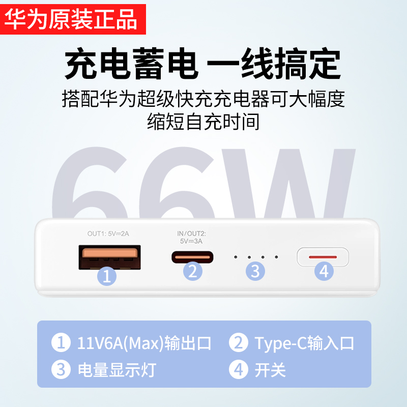 华为移动电源66W超级快充原装充电宝12000mhA大容量6A闪充mate60 - 图1