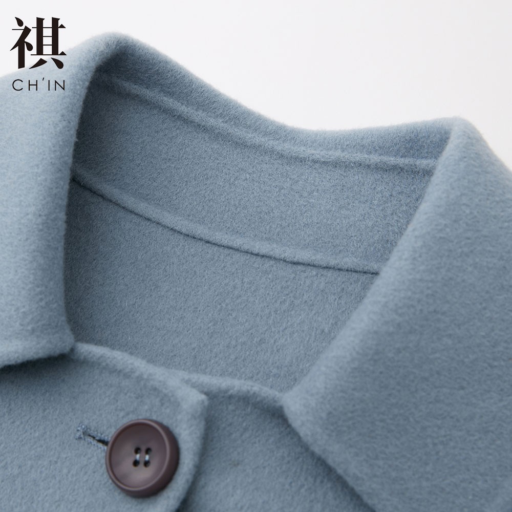 chin祺羊毛大衣长款2020毛呢大衣 chin祺毛呢外套
