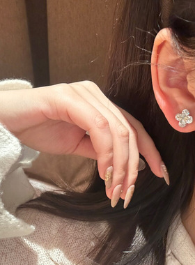 S925纯银四叶知秋CNC镭射四叶草耳钉项链女中古风小红书爆款套装