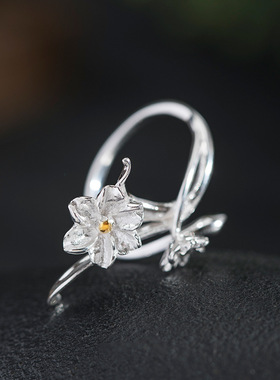 素十八s925银原创设计国潮个性水仙花戒指女民族风花卉指环饰品