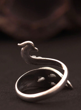 925银典雅民族风动物孔雀戒指复古优雅气质凤凰羽毛开口可调指环