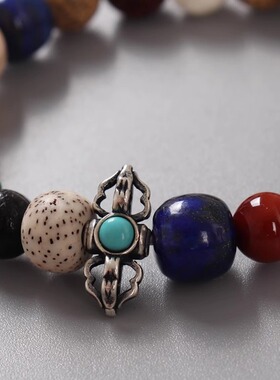 时尚百搭多宝手串 藏式银金刚杵手串 菩提南红青金石天珠手链饰品