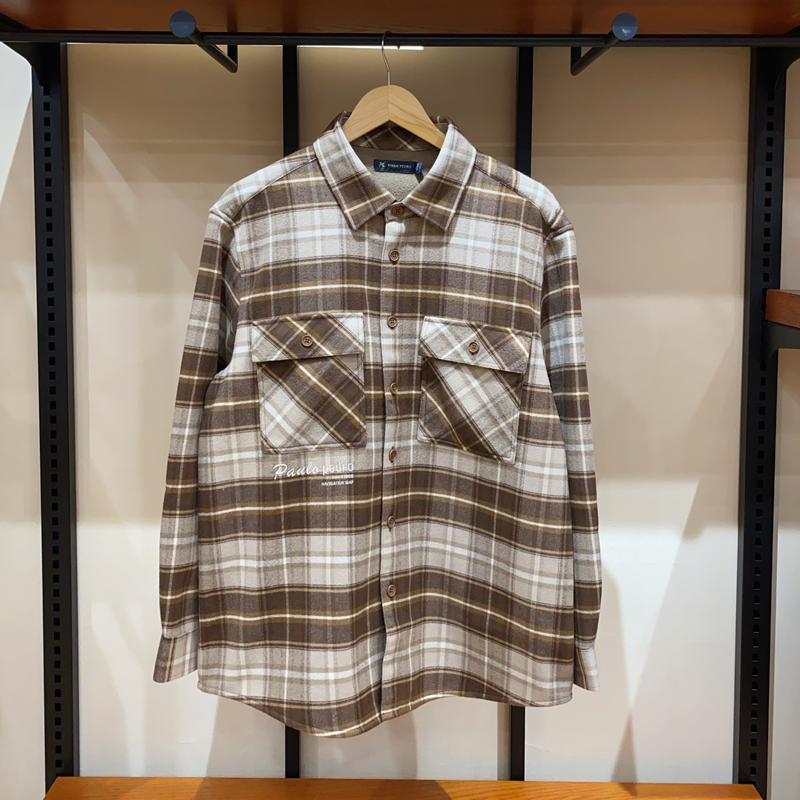 保罗彼得专柜正品男士长袖格子加绒衬衫翻领 时尚百搭HYDC59490 - 图1