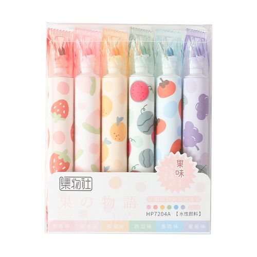 集物社果味双头荧光笔香味手帐笔莫兰迪色系涂改香味笔荧光色标记笔水彩笔学生用彩色记号笔莹光做笔记划重点 - 图0