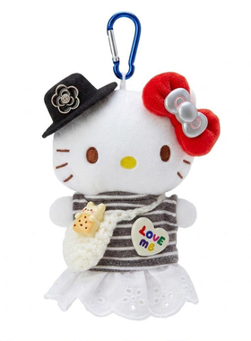 日本正版Kitty精致毛绒公仔背包蝴蝶结条纹穿搭可爱玩偶包挂件新