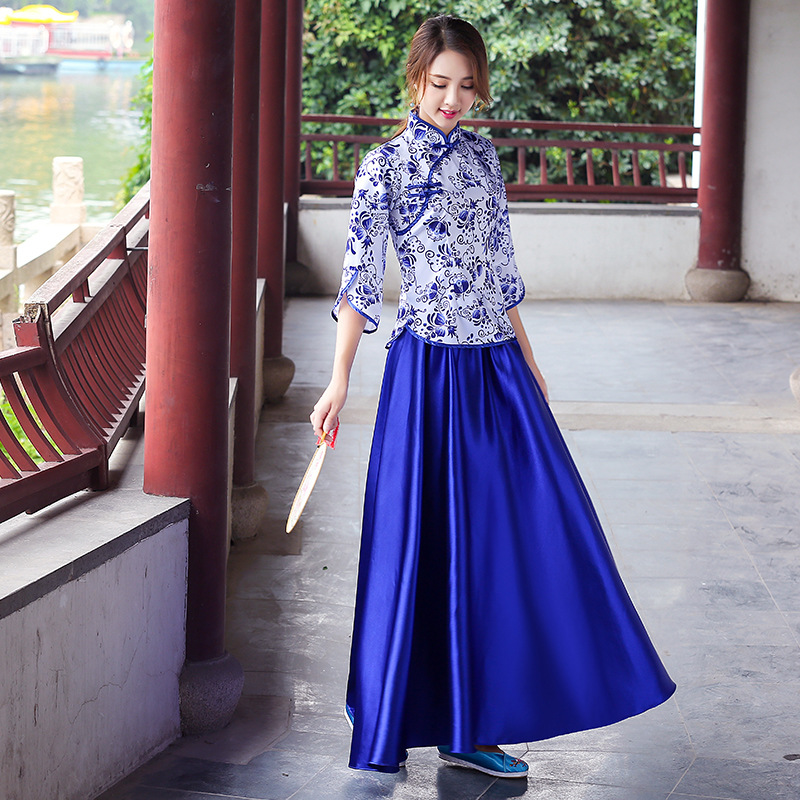 中式伴娘服装伴娘姐妹团婚纱礼服秀禾姐妹装民国风古筝演出表演服 - 图2