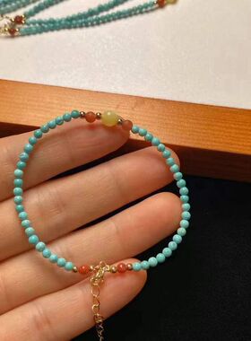 天然绿松石手链银镶嵌首饰批发专营蜜蜡珠尺寸3*4