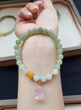 和贵工艺和田玉手串女款时尚喜柿莲莲宝石玉手链送妈妈女朋友礼物