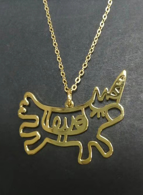 diy儿童涂鸦手绘纯银项链定制