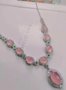 厂家简约S925银镶嵌高冰绿玉髓项链晚装链奢华名媛风玉髓手链项链