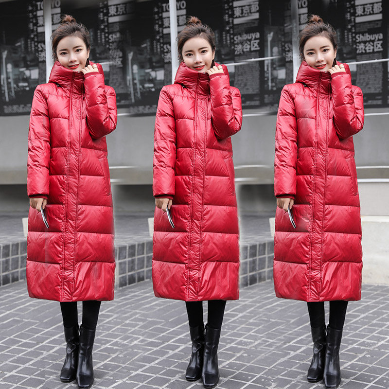 反季特卖羽绒服女中长款2022新款亮面时尚加厚过膝白鸭绒外套清仓