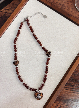 美拉德豹纹爱心西太后串珠项链