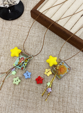 多巴胺黄星星挂脖锁骨链女生