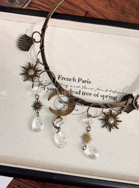 复古做旧贝壳吊坠项链女2025新款小众设计感高级气质毛衣链配饰