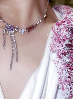 魅芽仙骨紫色爱心小众设计感项链