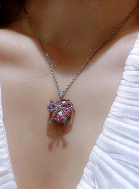 魅芽少女粉色爱心锁骨链套装