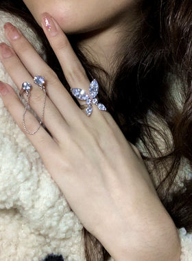 冷淡蝴蝶戒指锆石小众设计女