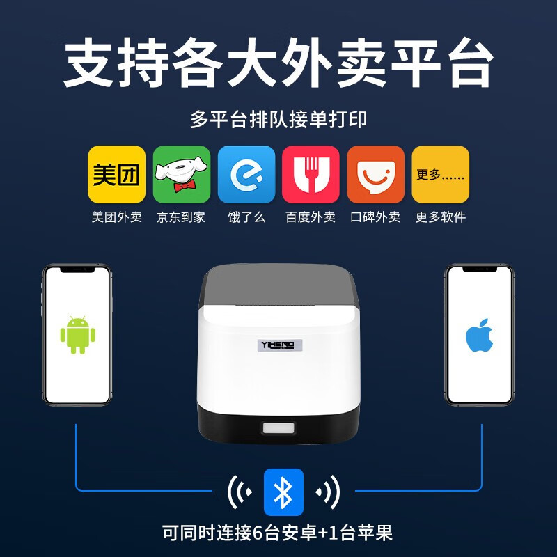谊和YP58语音蓝牙外卖打印机自动接单奶茶专用标签58mm热敏小票机票据接单收银出票机餐饮出单打票美团打印机-图2