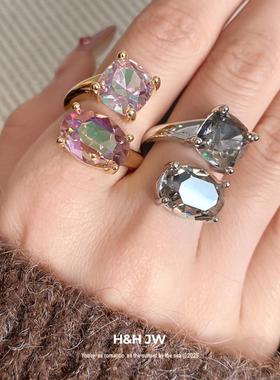 锆石椭圆形扭曲开口戒指轻奢高级感食指戒时尚个性通勤百搭手饰女