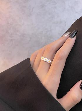 夏季小雏菊戒指森系韩国S925纯银白色花朵滴胶开口网红食指戒指女