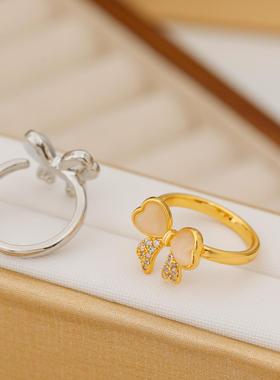 轻奢高级猫眼石戒指女独特设计师款蝴蝶结指环2024年新款潮食指戒