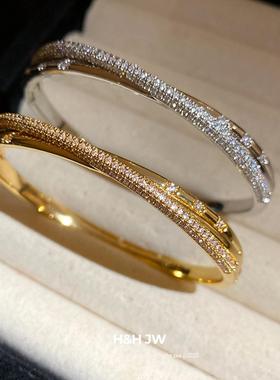 18k真金电镀锆石交叉卡扣手镯欧美ins简约时尚手环轻奢高级感手饰