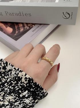 欧美式时尚不规则凹凸面戒指S925纯银锡箔纸开口异形个性简约指环