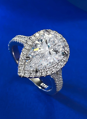 珠宝S925银高碳钻戒指欧美时尚8*13梨形水滴戒指精致