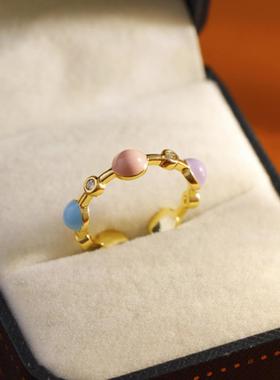 多巴胺彩色珐琅戒指2025新款爆款开口食指戒适合春天的多彩指环女