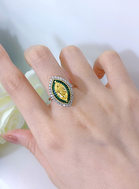 珠宝2023新款S925银豪镶6*13高碳钻媲美黄钻马眼造型戒指