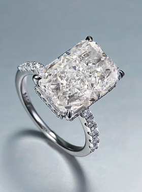 珠宝S925银新品ins风日常简约9*13mm长方白钻戒指女欧美