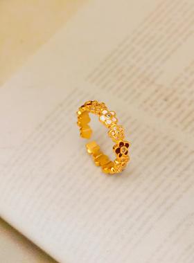 幸运草绿色花朵戒指女夏季新款高级感轻奢气质指环潮可调节食指戒