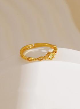 超仙甜美简约几何圆形黄色水晶石戒指小清新时尚多彩水晶石开口戒