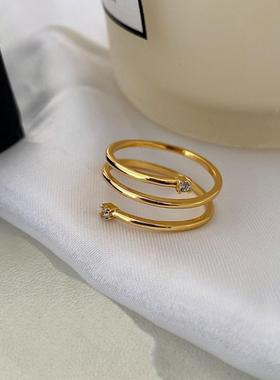 韩版ins小众轻奢戒指女925纯银INS三环锆石戒指高级感百搭可调节