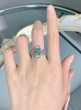 珠宝2023新款帕拉伊巴色5*7戒指女925银女设计感欧美时尚气质