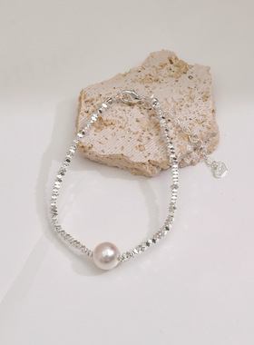 碎银几两法式复古精致厚银电镀手串高级感精致时尚气质玻璃珠手链