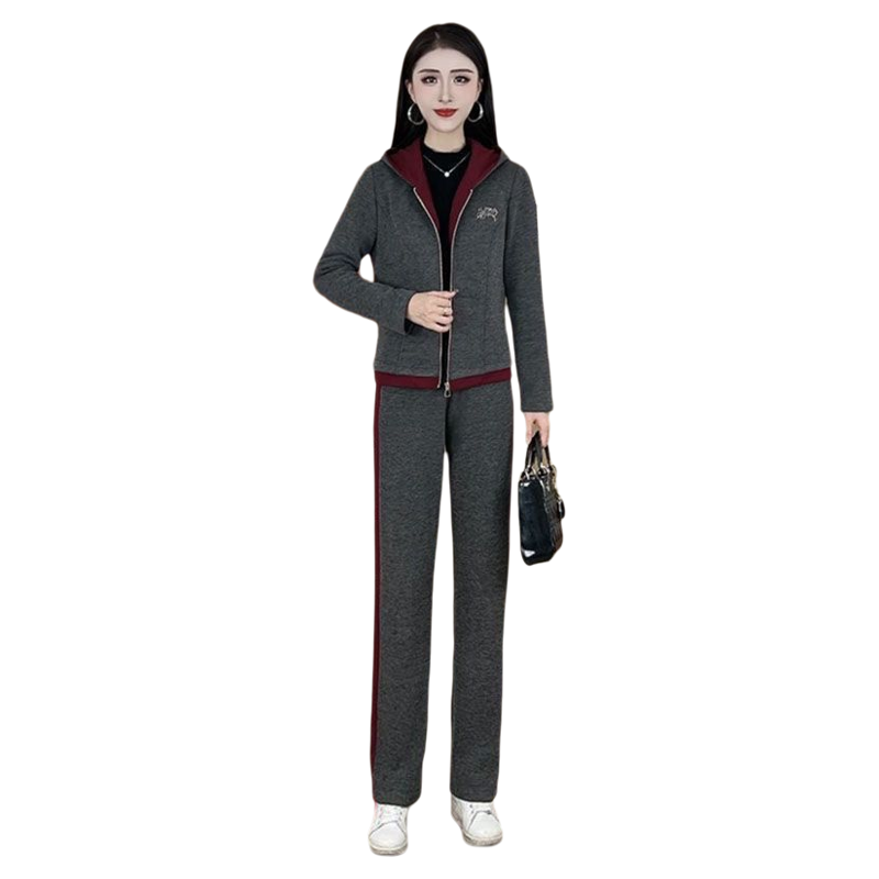 时尚休闲套装女2025冬季新款加绒加厚撞色连帽开衫阔腿裤子两件套,淘宝优惠券,粉丝福利购,淘宝优惠卷