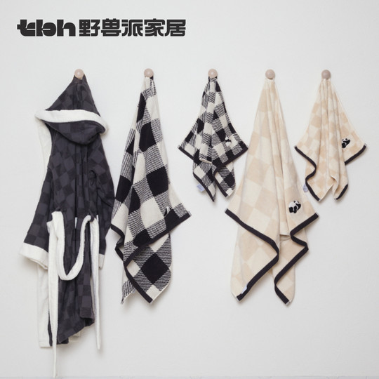 tbh野兽派家居熊猫嘭嘭丝100%丝柔纺新疆棉毛浴巾礼盒礼物*