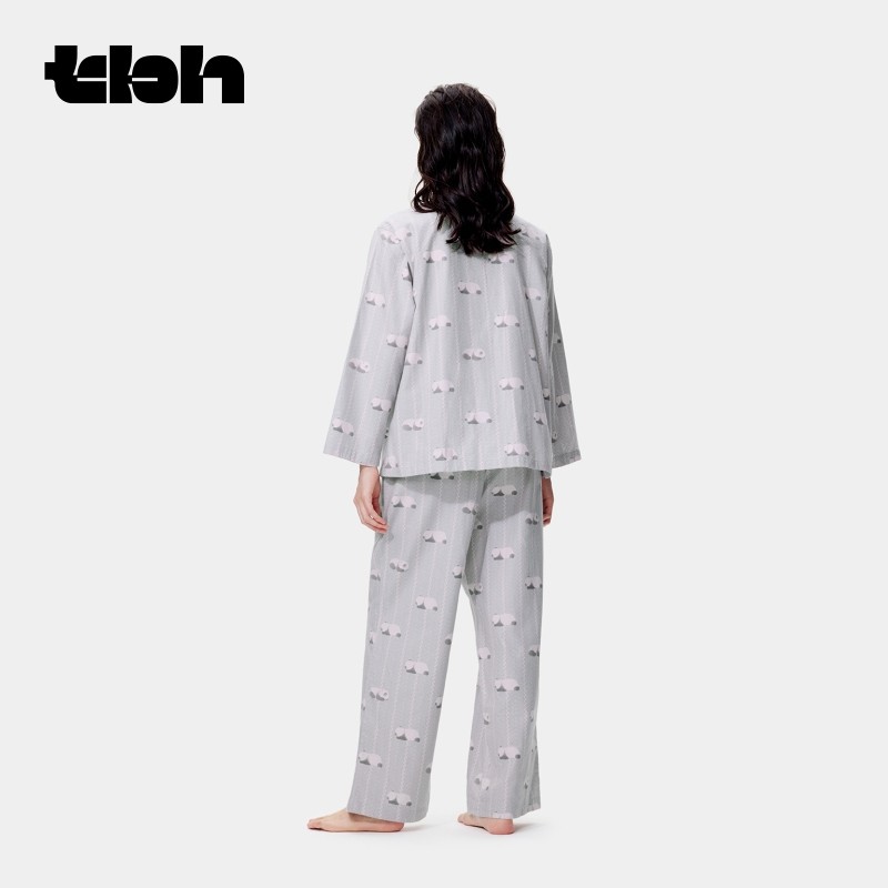 tbh野兽派家居熊猫嘭嘭全棉加厚法兰绒家居服套装可外穿睡衣女冬,淘宝优惠券,粉丝福利购,淘宝优惠卷