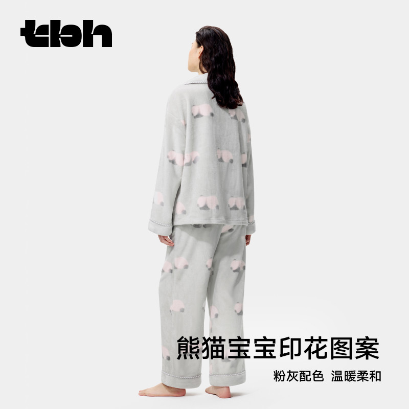 tbh野兽派家居熊猫嘭嘭法兰绒家居服套装加厚保暖可外穿睡衣女冬,淘宝优惠券,粉丝福利购,淘宝优惠卷