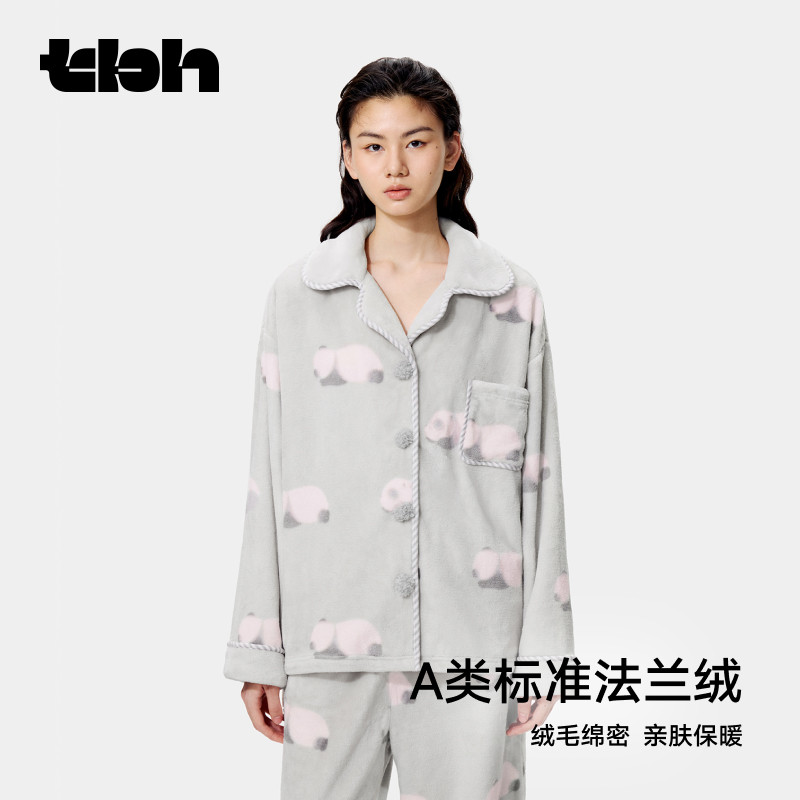 tbh野兽派家居熊猫嘭嘭法兰绒家居服套装加厚保暖可外穿睡衣女冬,淘宝优惠券,粉丝福利购,淘宝优惠卷