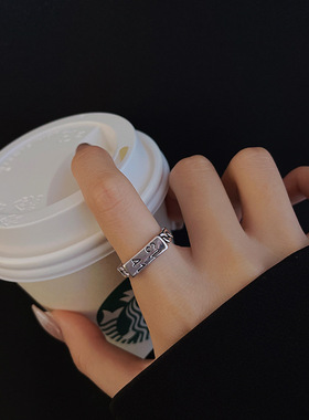 欧美复古银情侣开口戒指女简约小