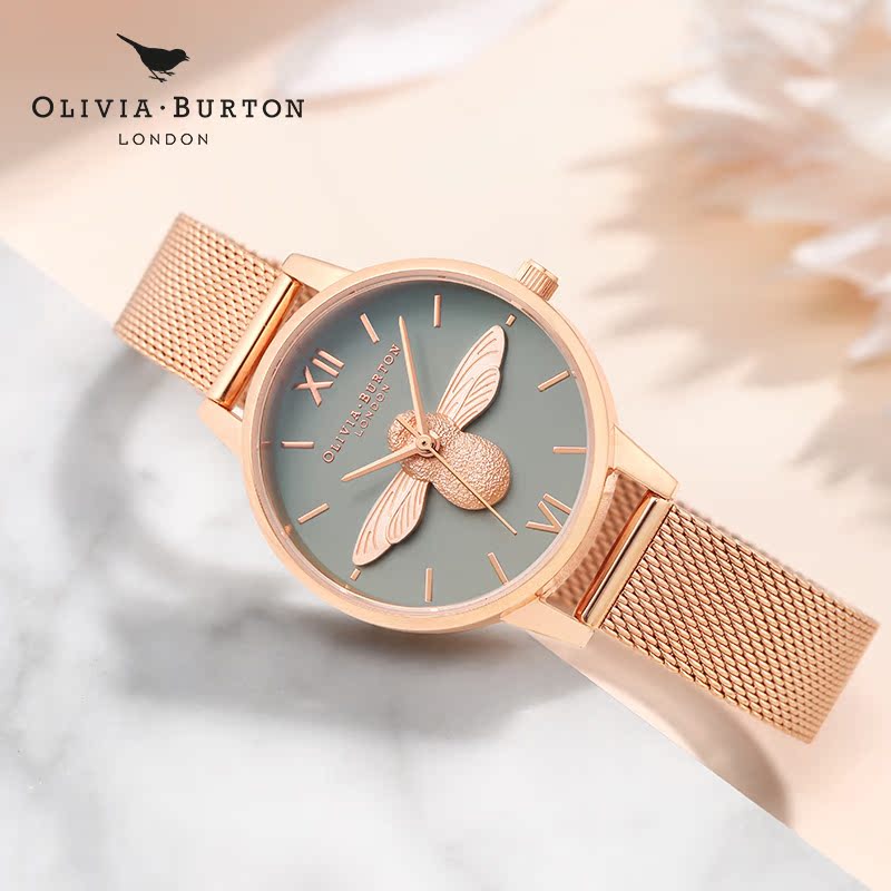 OliviaBurton小蜜蜂手表女 欧美表玫瑰金复古绿小众轻奢女表礼物 - 图0