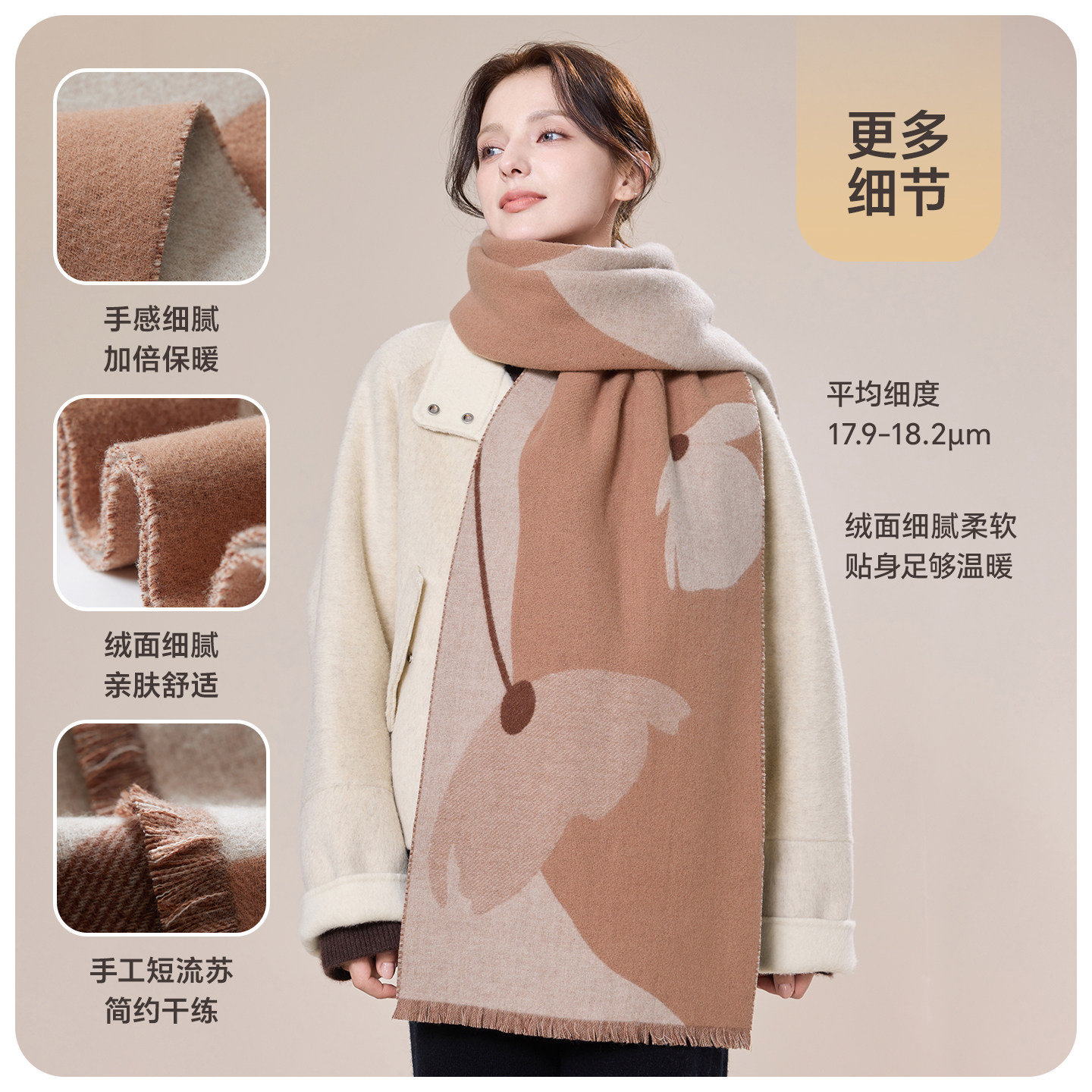 玖慕100%羊毛围巾女秋冬季保暖百搭双面护颈披肩围脖送长辈礼物 - 图3