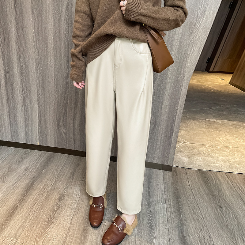 pu皮裤女哈伦裤秋冬装高腰显瘦小个子九分宽松休闲加厚加绒直筒裤,淘宝优惠券,粉丝福利购,淘宝优惠卷