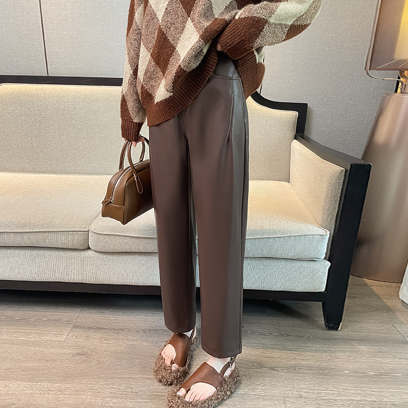 pu皮裤女哈伦裤秋冬装高腰显瘦小个子九分宽松休闲加厚加绒直筒裤,淘宝优惠券,粉丝福利购,淘宝优惠卷