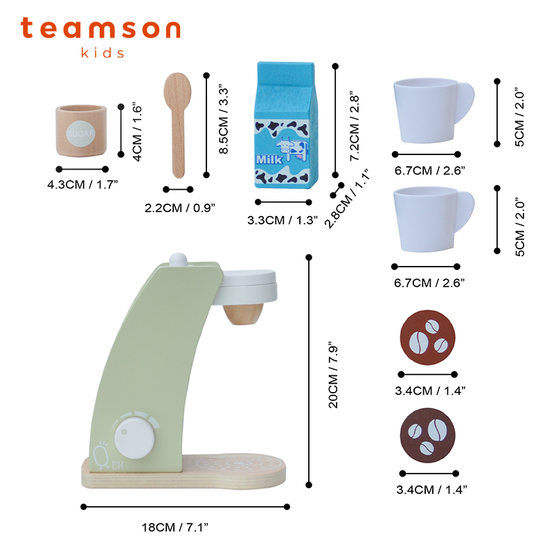 teamson迪生家木制咖啡机过家家厨房玩具仿真厨具儿童生日礼物绿