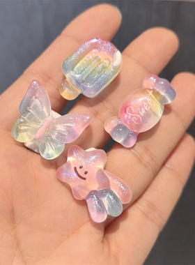 卡通渐变闪粉鞋花diy鞋子装饰扣