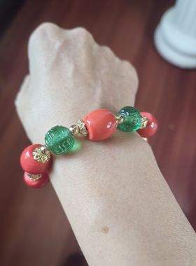 原创古法琉璃手工珠大尺寸桶珠14*12mm,翠绿色琉璃珠13mm手串